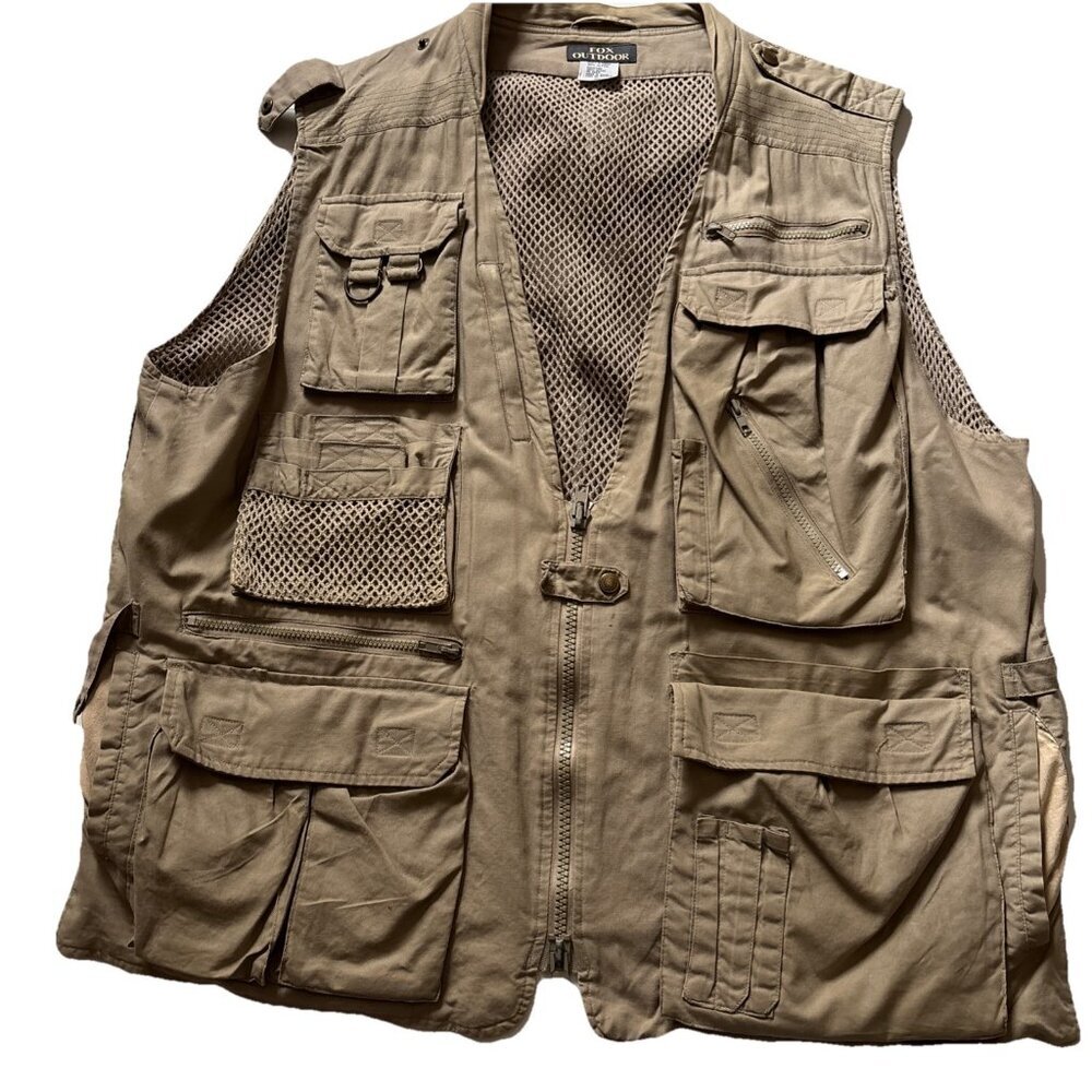 Fox Outdoor Men Beige Vest Photography Fishing Hunting Sz XL Mesh Pocketsp